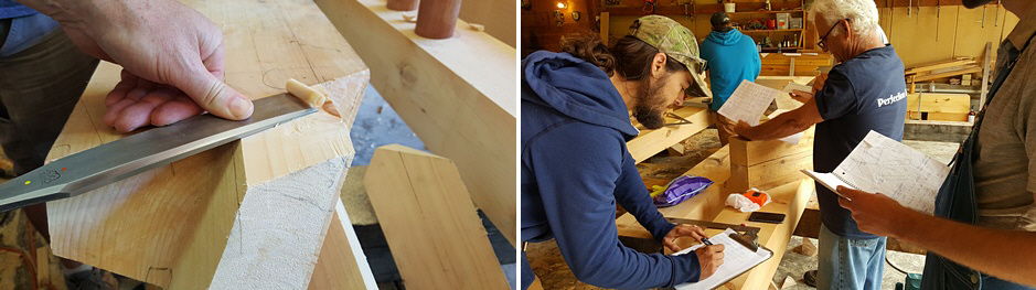 From design to cutting the joinery, the Timber Frame that was built and raised on the Fox Maple 2018 Spring Workshop comes together. Pairing the Tenon with a Barr Framing Chisel and careful checking of the design of the timber frame